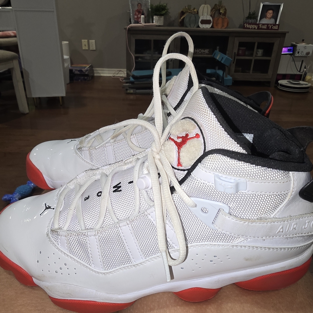 Jordan White and Red Athletic Shoes
